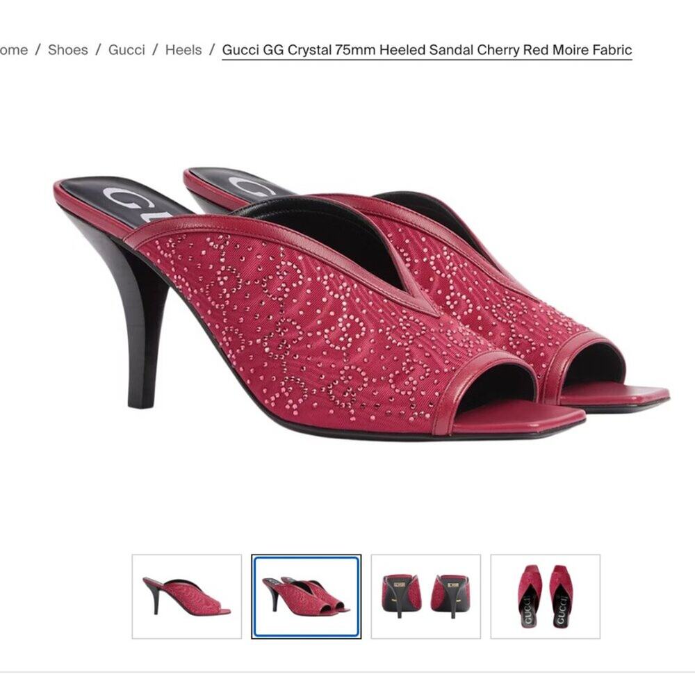 NEW GUCCI Moiret GG crystal slip on mule heels dark cheery red 40.5
